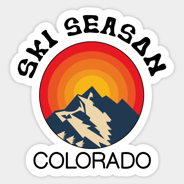 Ski Season, Colorado, Colorado Lifestyle, Skiing, Snowboarding, Ski Mountains, Retro Skiing Mountain Sticker by FashionDesignz